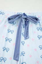 Load image into Gallery viewer, Sky Blue Stripe Bow Star Print Tied Detail 2pcs Lounge Set

