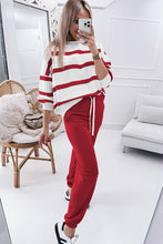 Load image into Gallery viewer, Red Stripe Drop Shoulder Pullover and Jogger Pants Set

