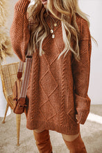 Load image into Gallery viewer, Coffee Cable Knit Drop Shoulder Loose Fit Sweater Dress
