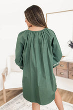 Load image into Gallery viewer, Mist Green Tie Neck Boho Floral Pattern Puff Sleeve Shift Dress
