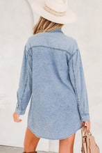 Load image into Gallery viewer, Beau Blue Chest Pocket Raw Hem Denim Loose Shirt Dress
