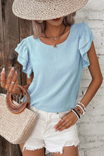 Load image into Gallery viewer, Mist Blue Solid Color Ruffled Short Sleeve Casual Blouse
