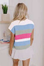 Load image into Gallery viewer, Light Blue Color Block Notch V Neck Sweater T Shirt
