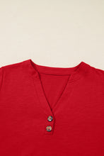 Load image into Gallery viewer, Racing Red Solid Color Button V Neck Long Sleeve Top
