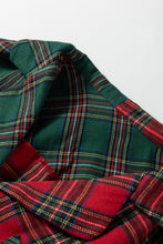 Load image into Gallery viewer, Red Plaid Contrast Patched Christmas Holiday Long Sleeve Shirt and Short 2pcs Pajama Set
