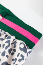 Load image into Gallery viewer, Gray V Neck Leopard Long Sleeve Top Striped Webbing Patchwork Drawstring Pant Set
