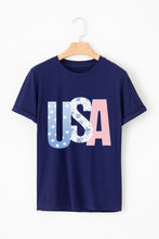 Load image into Gallery viewer, Blue USA Graphic July 4th Crew Neck T Shirt

