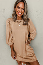 Load image into Gallery viewer, Light French Beige Braided Trim Puff Sleeve Dress
