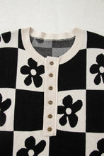 Load image into Gallery viewer, Black Flower Plaid Henley Baggy Sweater
