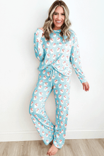 Load image into Gallery viewer, Sky Blue Santa Claus Striped Print Loose Fit Two Piece Lounge Set

