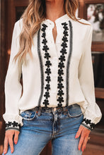 Load image into Gallery viewer, Beige Floral Embroidered Stand Neck Buttoned Shirt
