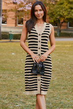 Load image into Gallery viewer, Parchment Buttoned Front Pencil Midi Sleeveless Sweater Dress
