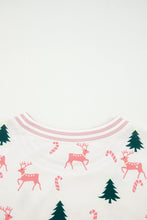 Load image into Gallery viewer, Pink Bow Christmas Tree Print Contrast Striped Banding 2pcs Lounge Set
