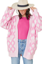 Load image into Gallery viewer, Pink Rhombus Pattern Knit Open Front Pocketed Cardigans
