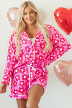 Load image into Gallery viewer, Pink Flower Print Long Sleeve Shirt Shorts Pajamas Set
