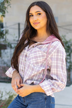 Load image into Gallery viewer, Pink Checkered Print Loose Fit Buttoned Hooded Shacket
