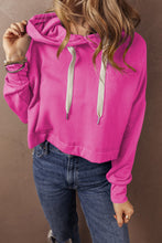 Load image into Gallery viewer, Sachet Pink Solid Drop Shoulder Drawstring Cropped Hoodie
