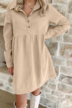 Load image into Gallery viewer, Dearlovers Oatmeal Corduroy Half Button Collared Long Sleeve Mini Dress
