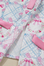 Load image into Gallery viewer, Pink Bow Wreath Pattern Christmas Holiday Tied Front Long Sleeve 2pcs Pajama Set
