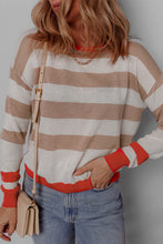 Load image into Gallery viewer, Apricot Colorblock Striped Round Neck Drop Shoulder Sweater
