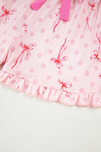 Load image into Gallery viewer, Pink Bow Print Contrast Pipping Short Pajamas Set
