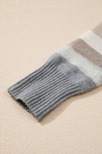 Load image into Gallery viewer, Gray Stripe Color Block Ribbed Edge Round Neck Sweater
