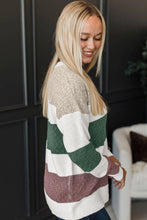 Load image into Gallery viewer, Green Mixed Texture Knit Striped Color Block Loose Sweater
