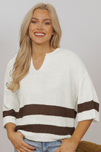 Load image into Gallery viewer, Brown Striped Accent Notched V Neck Cropped Sweater T Shirt
