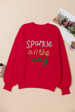 Load image into Gallery viewer, Racing Red Sparkle All The Way Tinsel Crew Neck Plus Size Sweater
