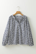 Load image into Gallery viewer, Blue Floral Print Notched V Neck Puff Sleeve Blouse
