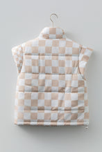 Load image into Gallery viewer, Khaki Contrast Plaid Quilted Button Zip Up Vest

