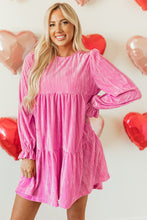 Load image into Gallery viewer, Strawberry Pink Flounce Sleeve Tiered Ruffled Velvet Mini Dress
