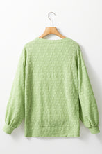 Load image into Gallery viewer, Light Green Solid Color Textured Side Split Crew Neck Blouse
