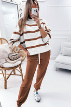 Load image into Gallery viewer, Brown Stripe Striped Drop Shoulder Pullover and Jogger Pants Set
