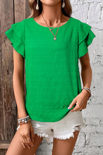 Load image into Gallery viewer, Dark Green Textured Ruffled Sleeve Round Neck Top
