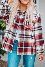Load image into Gallery viewer, Fiery Red Geometric Plaid Print Pocketed Shacket
