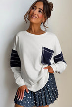 Load image into Gallery viewer, White Exposed Seam Detail Color Block Patch Pocket Drop Shoulder Sweatshirt
