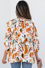 Load image into Gallery viewer, Yellow Abstract Print Drawstring Frilled V Neck 3/4 Sleeve Blouse
