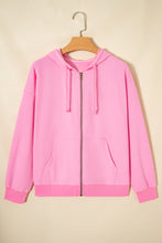 Load image into Gallery viewer, Sachet Pink Solid Color Ribbed Zip Up Drawstring Hooded Jacket
