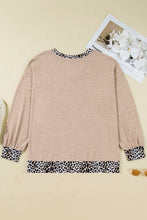 Load image into Gallery viewer, Parchment Leopard Patchwork V Neck Long Sleeve Plus Size Top
