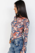 Load image into Gallery viewer, Orchid Petal Floral Print Mesh Fitted Long Sleeve Top
