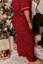 Load image into Gallery viewer, Red Plus Size Plaid Short Sleeve Shirt Loose Pants 2pcs Pajama Set
