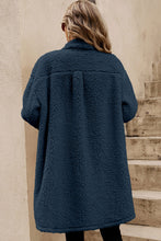 Load image into Gallery viewer, Blue Contrast Flap Pocket Single Breasted Teddy Coat
