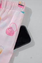 Load image into Gallery viewer, Light Pink Christmas Wine Glass Print Bow Knot Two Piece Pajama Set
