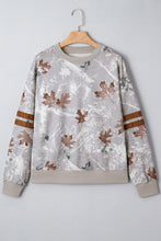 Load image into Gallery viewer, Gray Maple Leaf Camo Print Varsity Striped Sleeve Casual Sweatshirt
