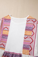 Load image into Gallery viewer, White Western Aztec Print Patchwork Ruffled Tunic Long Sleeve Babydoll Top
