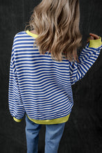 Load image into Gallery viewer, Blue Stripe Oversized Contrast Trim Pullover Sweatshirt
