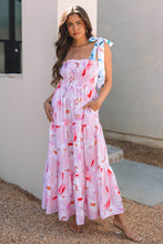 Load image into Gallery viewer, Pink Floral Print Knotted Shoulder Smocked Maxi Dress
