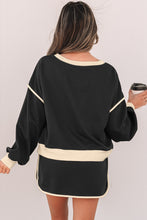 Load image into Gallery viewer, Black Color Contrast Loose Pullover and Lace-up Waist Skort Set
