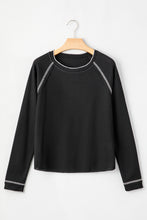 Load image into Gallery viewer, Black Textured Round Neck Long Sleeve Top
